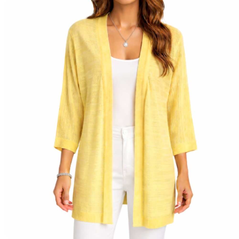 Lis collections Mat Butter Yellow Open Front Cardigan Size XL NWT